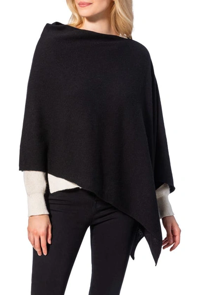 Amicale Cashmere Solid Knit Poncho In Black