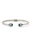 Samuel B. Sterling Silver Bezel Set Trillion Cut Blue Topaz End Twisted Cable Hinge Bangle In Blue
