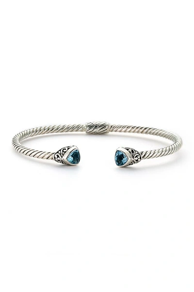 Samuel B. Sterling Silver Bezel Set Trillion Cut Blue Topaz End Twisted Cable Hinge Bangle