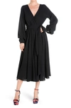 Meghan La Lilypad Wrap Midi Dress In Black