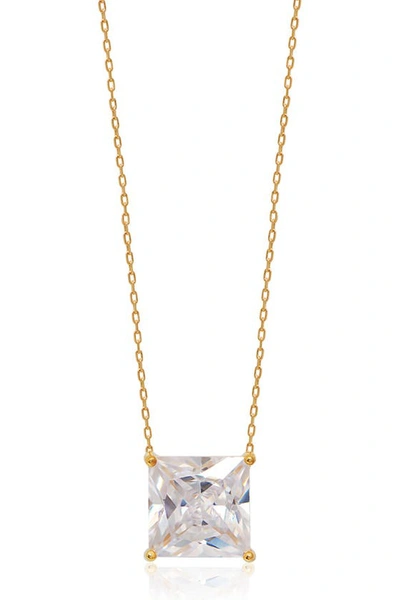 Gabi Rielle Yellow Gold Vermeil Princess-cut Cz Solitaire Pendant Necklace