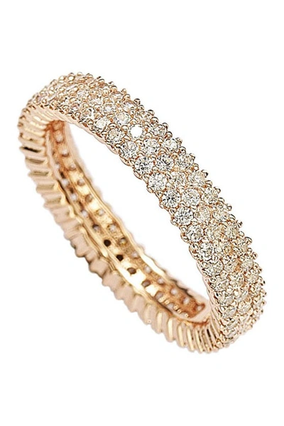 Suzy Levian 14k Rose Gold Plated Sterling Silver Micro-pave White Cz Eternity Band Ring