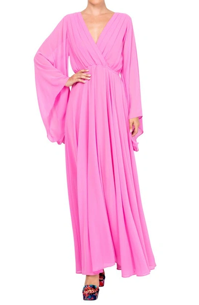 Meghan La Sunset Wide Sleeve Maxi Dress In Bubble Gum Pink