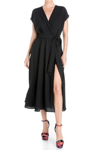Meghan La Wrap Thigh Slit Dress In Black