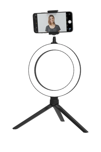 Tzumi Onair: Halolight 8” Portable Led Ring Light W/ Desktop Stand & Phone Holder In Black