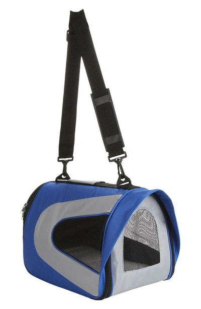 Pet Life Sporty Mesh Airline Approved Zippered Folding Collapsible Travel Pet Dog Carrier In Blue Grey