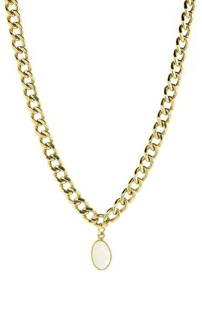 Adornia 14k Gold Plated Sterling Silver Moonstone Curb Chain Pendant Necklace In Moonstone Gold Vermeil