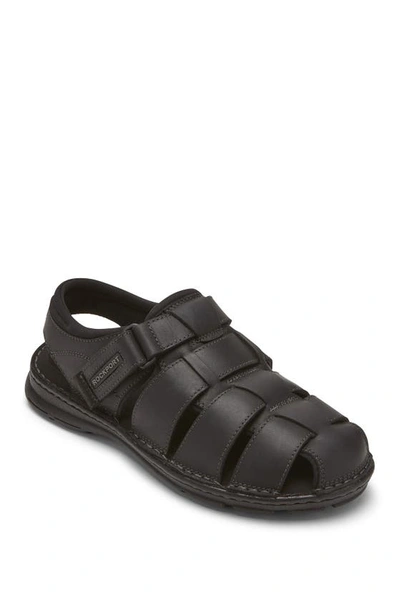 Rockport Men's Darwyn Fishermen Sandals In Black Lea Ii