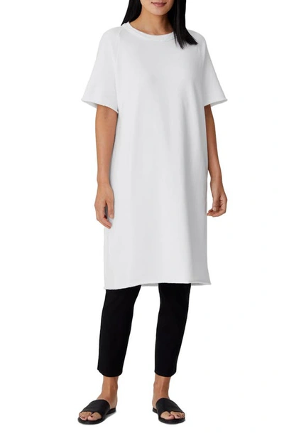 Eileen Fisher Raglan Organic Cotton Sweatshirt Dress In White