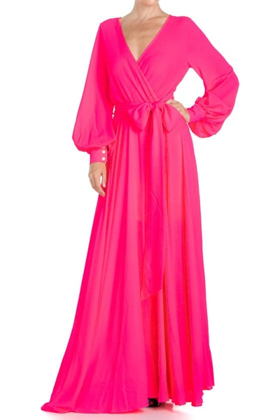 Meghan La Lilypad Surplice Maxi Dress In Neon Pink