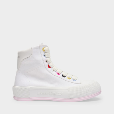 Alexander Mcqueen Sneakers Deck High Aus Weissem Canvas In White