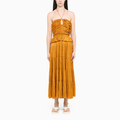 Ulla Johnson Halterneck Pleated Dress In Yellow