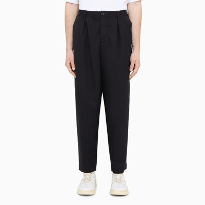 Marni Navy Wool Cropped Trousers In Blue