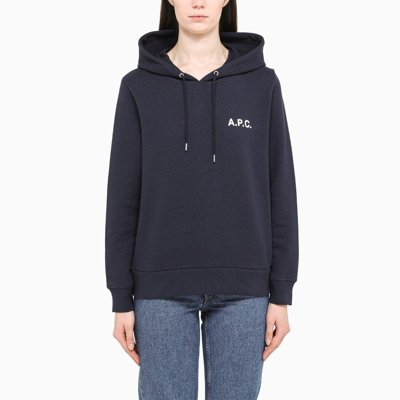 Apc Logo-print Navy Blue Hoodie