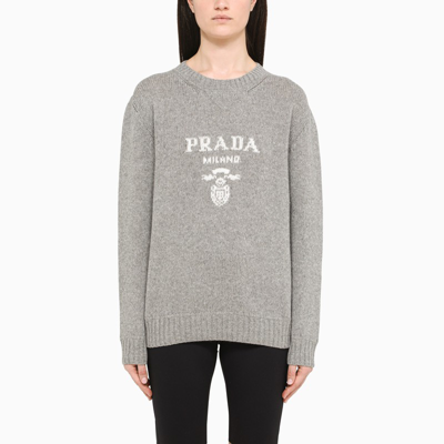 Prada Grey Logoed Crewneck Sweater