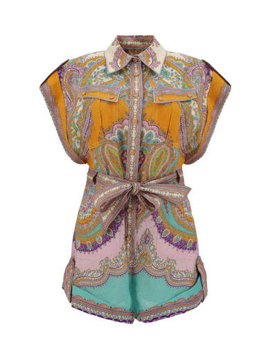 Zimmermann Lola Cuffed Paisley-print Playsuit In Multicolor