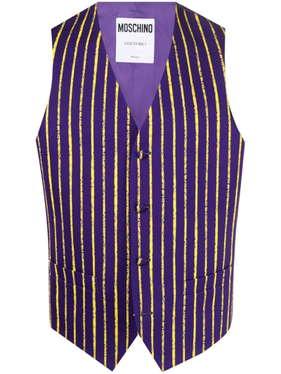 Moschino Striped Button-up Waistcoat In Purple