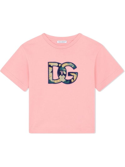 Dolce & Gabbana Kids' Embroidered Logo T-shirt In Pink