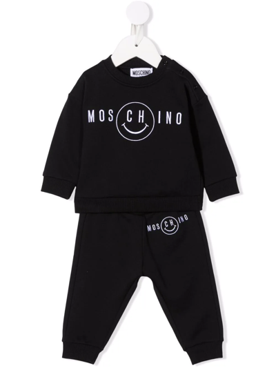 Moschino Babies' Embroidered-logo Tracksuit Set In Black