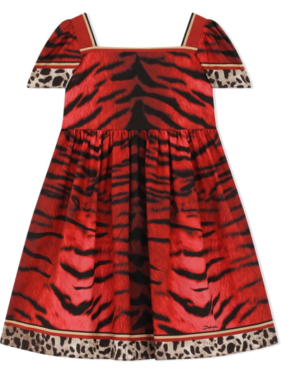 Dolce & Gabbana Kids' Tiger-print Dress In Red