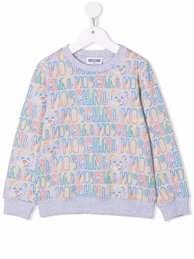 Moschino Kids' Logo-print Crew Neck Sweatshirt In Grey