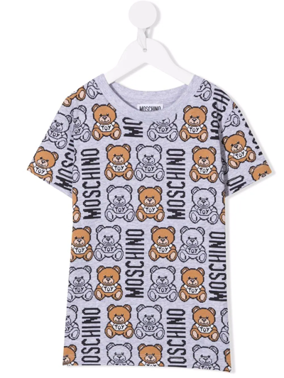 Moschino Kids' Teddy Bear-print Short-sleeved T-shirt In Grey