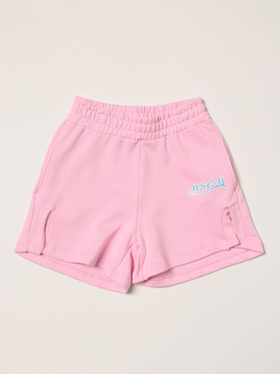 Msgm Kids' Jogging Shorts With Logo In Pink