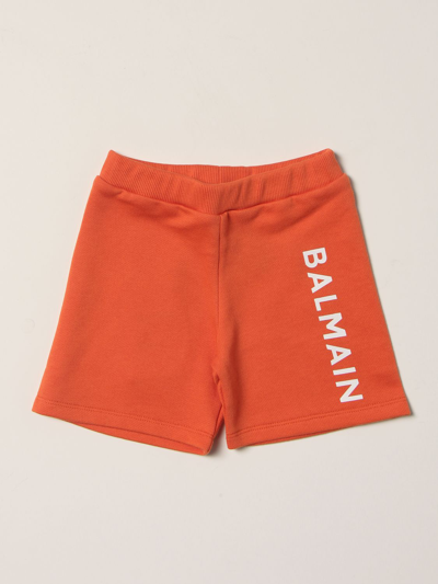 Balmain Babies' Logo-print Track Shorts In Orange