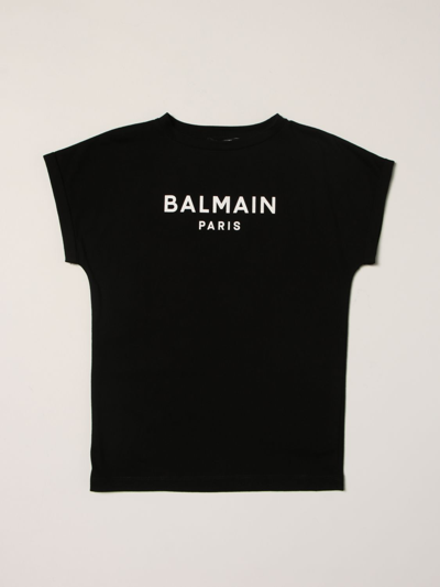 Balmain Kids' Cotton T-shirt With Logo In Black