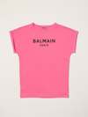 Balmain Kids' Cotton T-shirt With Logo In Fuchsia