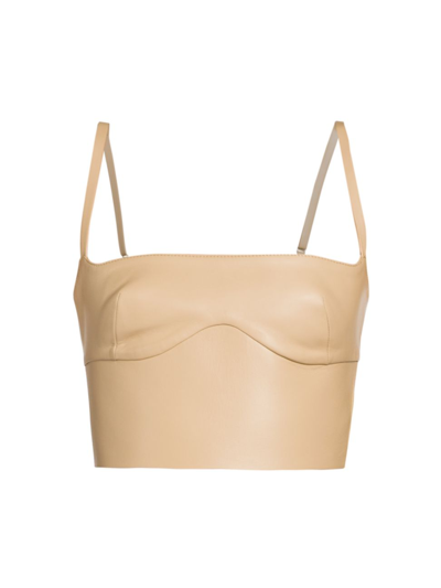 Off-white Cropped Leather Bustier Top In Camel