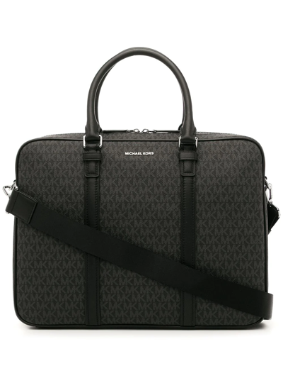 Michael Kors Monogram-print Leather Briefcase In Schwarz