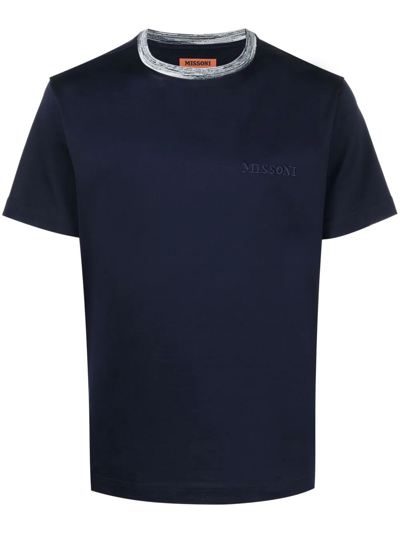 Missoni Logo-embroidered Cotton-jersey T-shirt In Blue