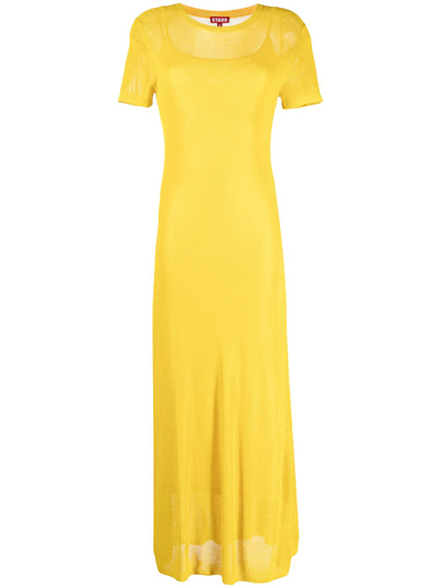 Staud Round Neck Short-sleeved Midi Dress In Yellow