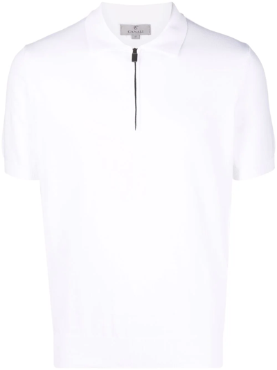Canali Zippered Cotton Polo Shirt In Weiss