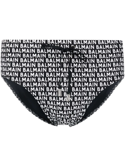 Balmain Black Logo Monogram Swim Briefs In Schwarz