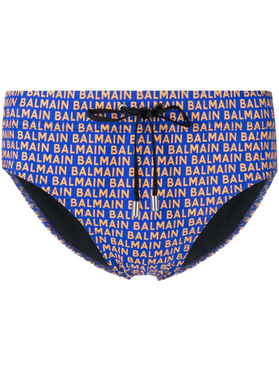 Balmain Logo Drawstring Swim Briefs In Blau