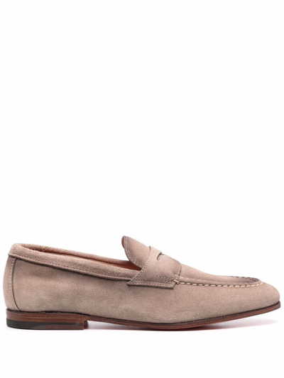 Santoni Suede Penny Loafers In Neutrals