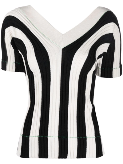 Bottega Veneta Ribbed Striped Linen-blend Top In Black