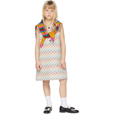 Gucci Kids Beige & Multicolor Gg Jacquard Dress In 9791 Ivory/mix