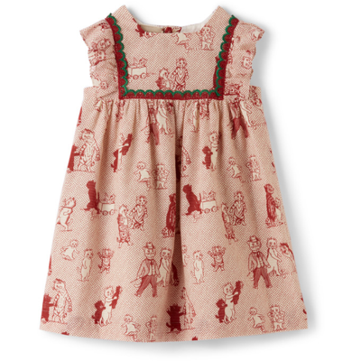 Gucci Baby Off-white & Red Cotton Cat Print Dress