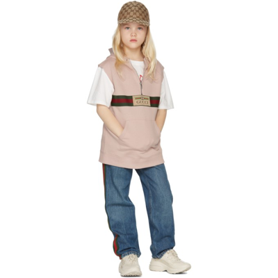 Gucci Kids Pink Web Sleeveless Hoodie In 5407 Faded Rose/mc