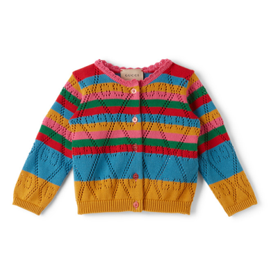 Gucci Baby Multicolor Cotton Gg Knit Cardigan In Fuchsia