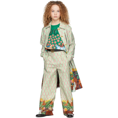 Gucci Kids Multicolor Cat Print Trousers In 3610 Acqua/pink/mc