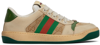 Gucci Screener Embellished Canvas-trimmed Distressed Leather Sneakers In 9666 New Sa/du.mi/vi