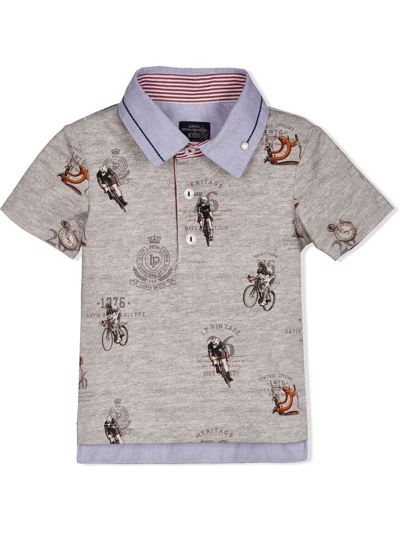 Lapin House Kids' Short-sleeved Motorcycle Print Shirt In Grey