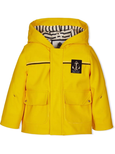Lapin House Babies' Heritage Patch Hooded Raincoat In Yellow
