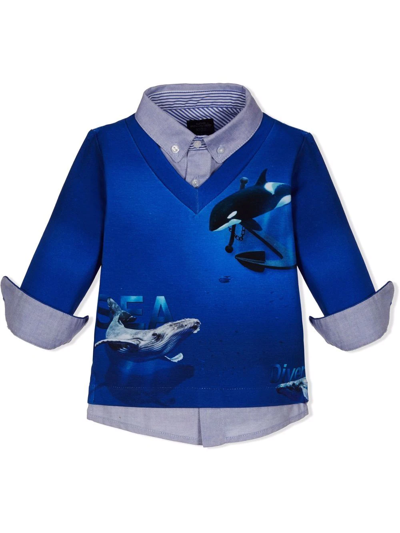 Lapin House Kids' Layered Whale Jumper Shirt In Blue