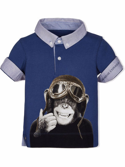 Lapin House Kids' Monkey Print Short-sleeved Shirt In Blue