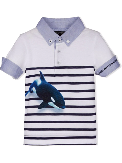 Lapin House Kids' Short-sleeved Stripe Whale-print Shirt In White